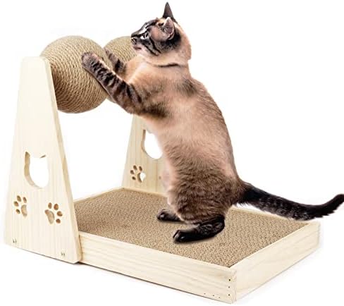 חתול גרדן צעצועים, חתול שריטה כרית, קרטון חתול גרדן אינטראקטיבי מוצק עץ גרדן עם 2 סיסל כדורי