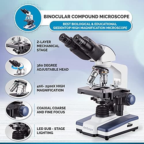 AMSCOPE B120C-E1 40X-2500X LED LED מיקרוסקופ תרכובת משקפת ביולוגית ו- PS100A מיקרוסקופ מוכן שקופיות לחינוך בסיסי