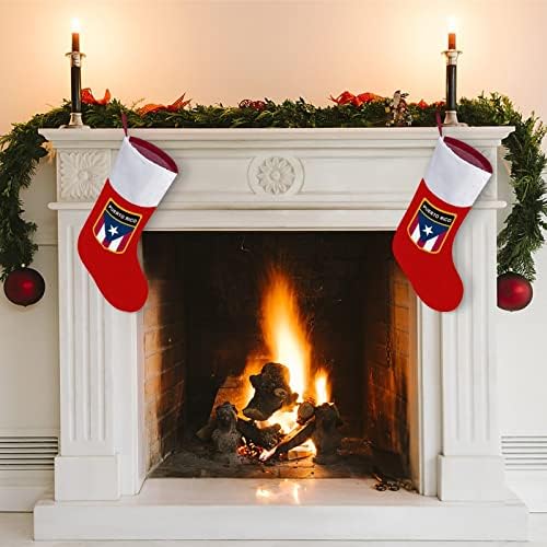 דגל פוארטו ריקו גרבי חג המולד קטיפה אדומה עם שקית ממתקים לבנה קישוטי חג המולד ואביזר מסיבות משפחתיות