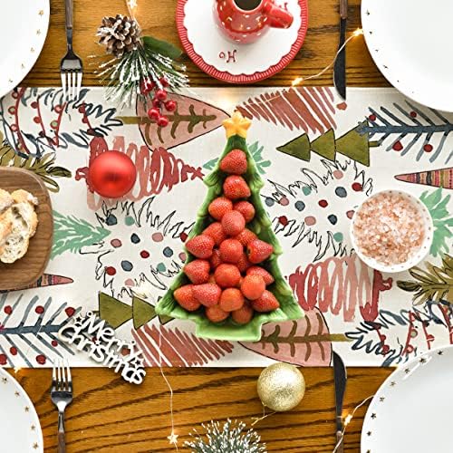 מצב ארטואיד עצי חג המולד מנורה בוהו רץ לשולחן חג המולד שמח, קישוט שולחן אוכל מטבח חג חורף עונתי למסיבה
