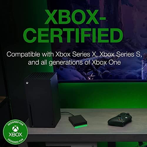 כונן משחק של Seagate עבור Xbox 4TB כונן קשיח חיצוני נייד HDD - USB 3.2 GEN 1, שחור עם סרגל LED ירוק מובנה, Xbox