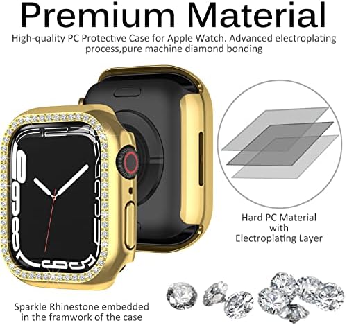 Miimall תואם ל- Apple Watch 45 ממ כיסוי מארז Apple Watch Series 7 יהלומי קריסטל כיסוי מגן אטום