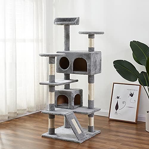 חתול מגדל, 52.76 סנטימטרים חתול עץ עם סיסל גירוד לוח, חתול עץ גבוה עם מרופד פלטפורמה, 2 יוקרה דירות, עבור חתלתול,