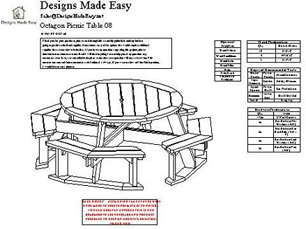 שולחן פיקניק קל של DIY אוקטגון - תכנון תכנון הוראות לעיבוד עץ 08