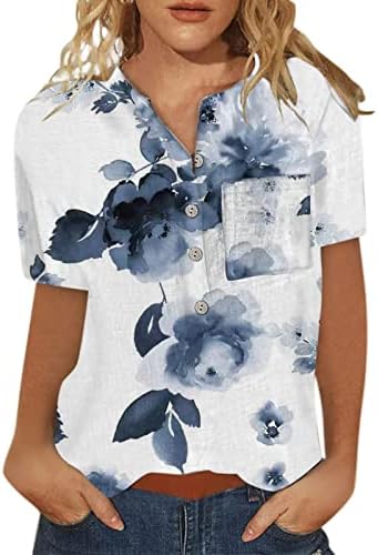 חולצות פשתן כותנה קיץ לנשים כפתור שרוול קצר למטה חולצות הנלי