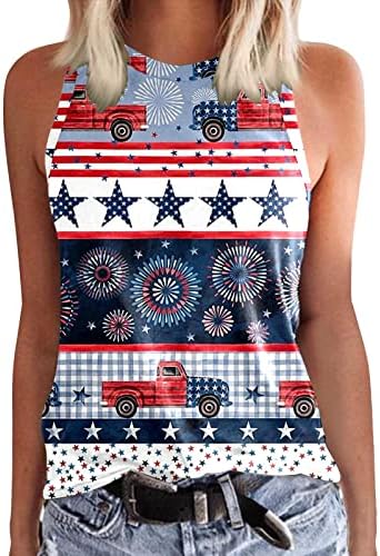 4 ביולי חולצות לנשים דגל אמריקאי קיץ ללא שרוולים גופיות צוואר פסים כוכבים חולצות צבע עניבה