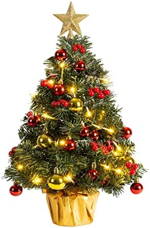 עצי חג מולד שולחניים, 60 סמ עצי חג מולד קטנים עם מיתרי אור LED, קישוטים לחג SGCABISX0NJVOP