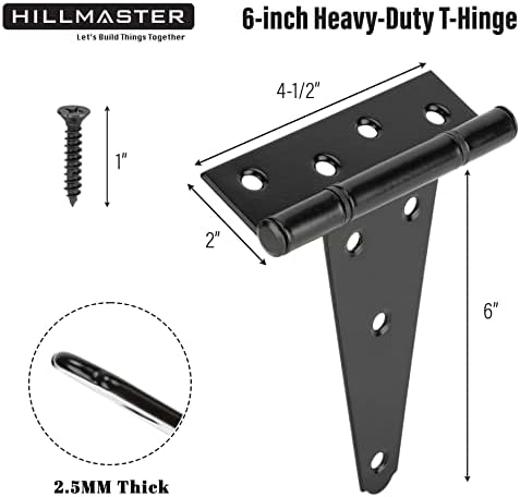 Hillmaster 6 אינץ 'רצועת T כבד סככה כבדה צירי צירי שער רצועת צירים צירים שחורים ציר חומרה מחושל