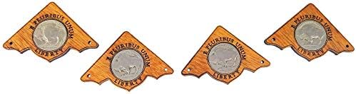 4 pc. פינות קופסאות מהגוני ניקל של באפלו עם מטבעות ארהב אמיתיים
