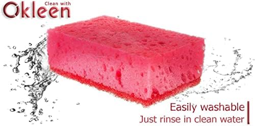Okleen Pink Multi משתמש בספוגי קרצוף. מיוצר באירופה. 18 חבילה, 4.3x2.8x1.4 אינץ '. חובה כבדה חסרת ריח וסיבים