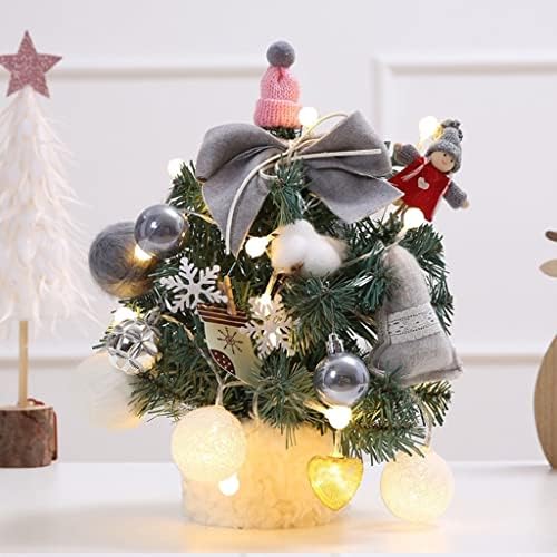 עץ חג המולד של אינדיאה מיני, עץ חג המולד מלאכותי, עם נורות LED קטנות ושקית בד בסיס לשולחן העבודה ושולחן העבודה