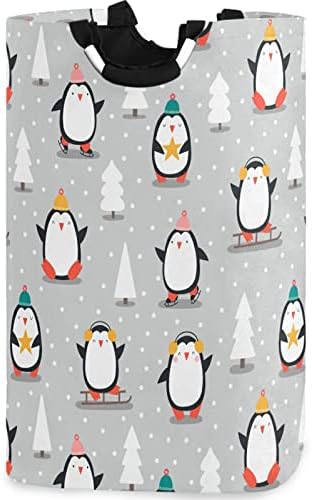 מראות שמש גדול קיבולת כביסת סל החג שמח פינגווין דפוס מים עמיד אוקספורד בד אחסון סלי עבור שינה,