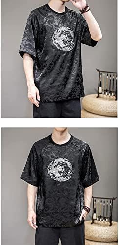 קיץ סגנון סיני חולצת טריקו רטרו טאנג חליפת דרקון רקמת דרקון ג'קארד שרוולים קצרים רופפים גברים
