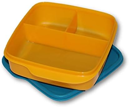 Tupperware (2 קופסאות ארוחת צהריים בנטו אדומות וצהובות עם חותמות כחולות