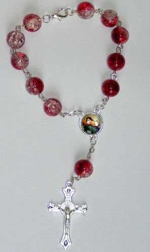מחרוזת זכוכית איטלקית עם שרשרת מצופה כסף, אייקון מפואר וצלב - אדום מגושם