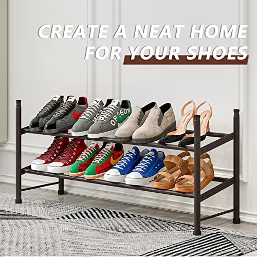 מארגן אחסון של מתלה נעליים של Yizaijia 2 Tier Metal ניתן להרחבה מדף נעליים מתכוונן מתלה נעליים