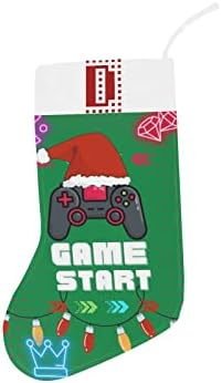 גרב חג המולד של מונוגרמה עם משחק משחק וידאו התחלה ומכתב D 18 אינץ 'ירוק עם ראשוני ולבן