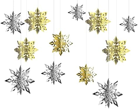 24 מחשבים תלויים בחורף קישוטי פתית שלג לחג המולד, סט פתיתי שלג תלויים תלת מימדיים, קישוטים
