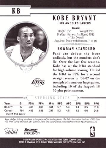 2007-08 Bowman Sterling KB Kobe Bryant Game או אירוע של לייקרס ג'רזי כרטיס כדורסל - Swatch White