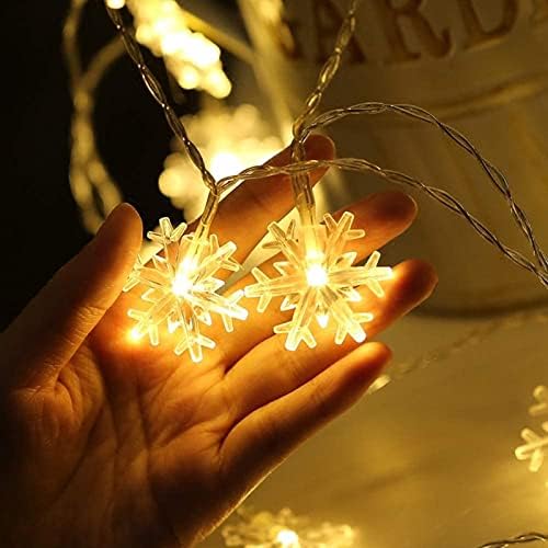 אורות חג מולד מיילקסינג, קישוטי חג המולד אורות מיתרי פתית שלג, 19.6 רגל 40 אורות פיות LED סוללה המופעלת אטומה