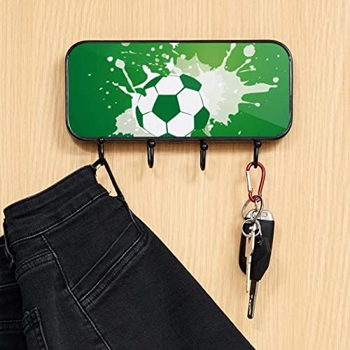 כדורגל כדורגל כדורגל הדפס ירוק מעיל מעיל קיר קיר קיר, מתלה מעיל כניסה עם 4 חיבור לעיל מעיל