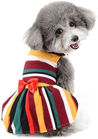 שמלת כלבים זונה לכלבים קטנים ילדה פסים חצאית נסיכת גור קיץ עם חרטום עם קשת אלגנטית לחתונה תלבושות