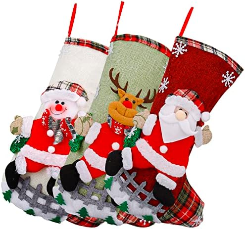 Aco-uint 3 חבילות גרבי חג המולד, 12.3 גרבי חג המולד לחג המולד לעיצוב בית גרביים תלויים למשפחה,
