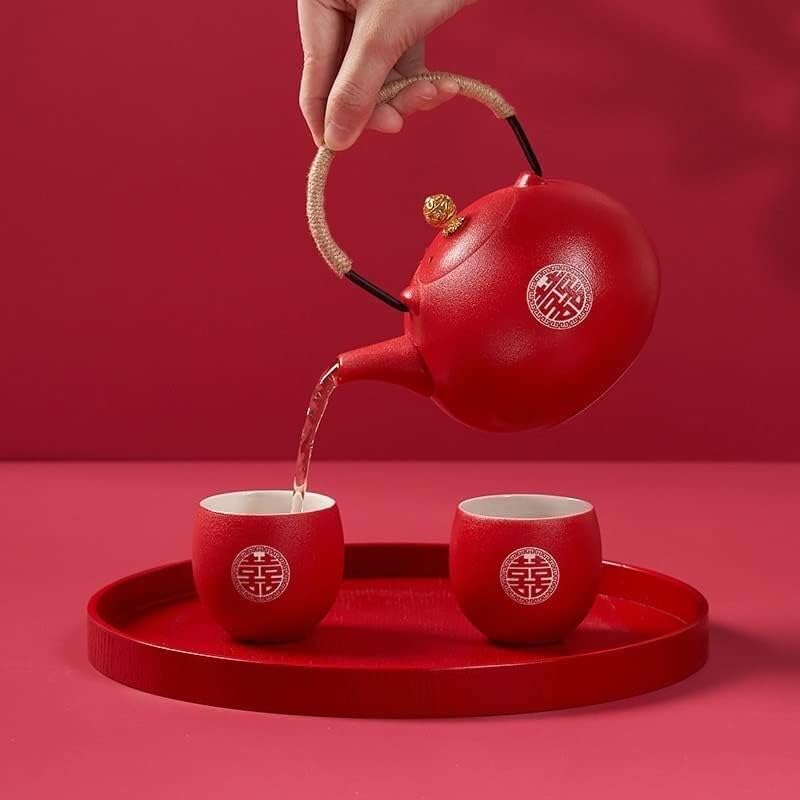 קומקום קומקום קרמיקה סיר תה סיר תה כוס וכוס סט בסגנון סיני חתונה חתונה אדומה מתנות סיר של שמונה