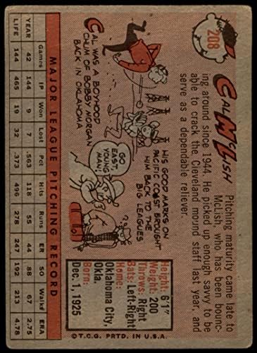 1958 Topps 208 Cal Mclish Cleveland Indian Cards של דין 2 - אינדיאנים טובים