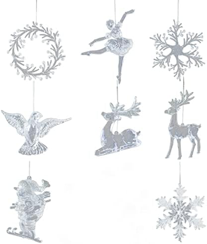 ויטג 'ויטראז' לוח זכוכית קישוטי עץ חג המולד חג המולד אלקים אקריליים שקופים קישוטי פתית שלג קישוטי