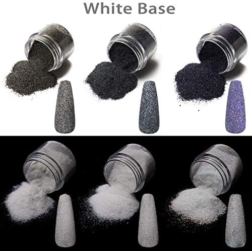 6 צבעים נייל גליטר אבקת הולוגרפית לבן שחור נייל הניצוץ סוכר אפקט גליטר צבעוני קוסמטי פסטיבל אבקה
