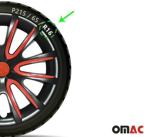 OMAC HUBCAPS 16 אינץ 'לניסן Rogue Black and Red 4 PCS. כיסוי חישוקי גלגלים - כובעי רכזת - החלפת חוץ של צמיג מכוניות