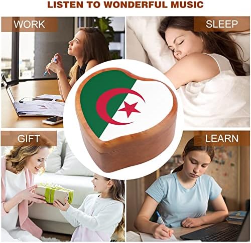 דגל של אלג'יריה לבבות קופסאות מוזיקה מעץ קופסאות מוזיקליות מיטב מתנה ליום הולדת יום הולדת לחג המולד