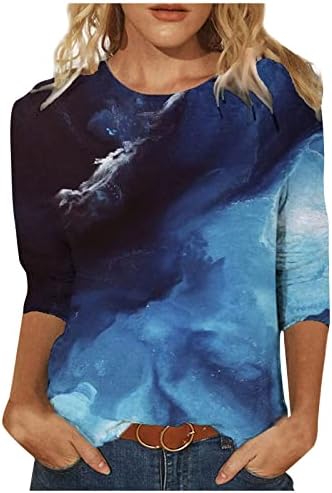 אופנה חולצות לנשים טרנדי השיש הדפסת חולצה עגול צוואר 3/4 שרוולים חולצות 2023 קיץ מזדמן חולצות
