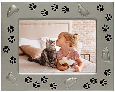 מימוזה רגעים מתכת חיית מחמד 4x6 פיוטר מסגרת תמונה לחתול עם הדפס עכבר וכפה