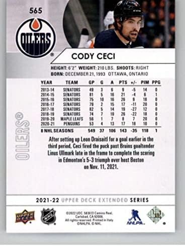 2021-22 סיפון עליון מורחב 565 Cody Ceci Edmonton Oilers