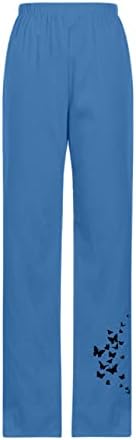 מקרית קיץ כותנה פשתן מכנסיים לנשים בבאגי רחב רגל מכנסיים גבוהה מותן ארוך מכנסיים עם כיסי נוחות מכנסיים