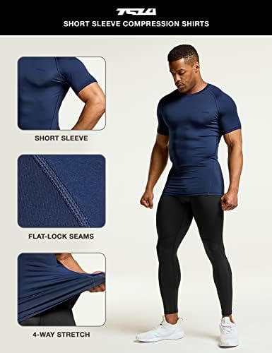 TSLA 1 או 3 חבילות UPF 50+ מהירות מהירות של חולצות דחיסה של שרוול קצר יבש, חולצת אימון אתלטית, שומר פריחה בספורט