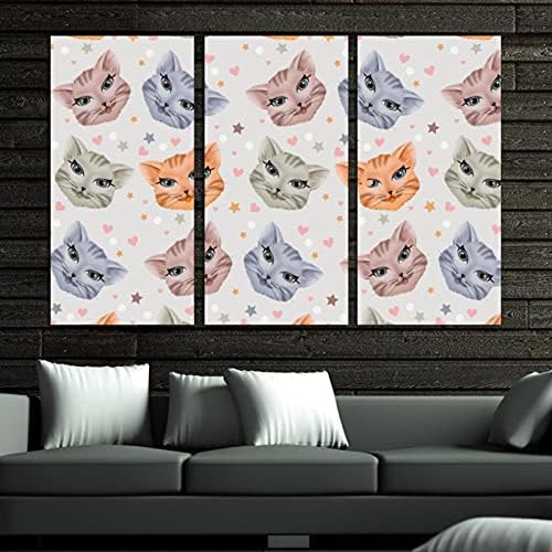 אמנות קיר לסלון, חתולים חמודים צבעוניים צבעוניים ממוסגרים שמן דקורטיבי סט יצירות אמנות מודרניות