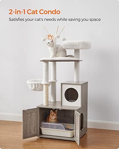עץ חתול עם ארגז חול מארז חבילות עם עץ חתול מודרני, מגדל חתולים מודרני 2 ב -1 ודירת חתולים יוקרתית עם עמוד