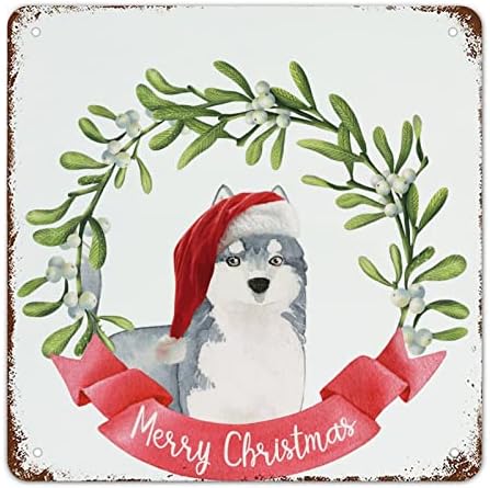 שלט חג המולד של גואנגפט רטרו חג מולד שמח שלט פח מתכת זר חג המולד שלט מחמד שלט מתכת בולדוג קיר כלב