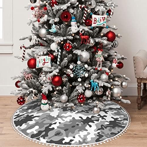 חצאית עץ עץ של עץ חג המולד של CAMO POMPOM דיגיטלי. קוטר 30/36/48 אינץ '