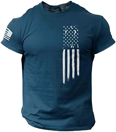 חולצות T מסוגננות לגברים 2022 דגל גרפי מודפס צוואר עגול סקר