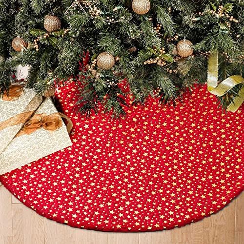חצאית עץ חג המולד אדום וזהב, חצאית עץ פרווה פו 48 אינץ