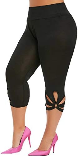 חותלות תחרה של Meymia לנשים בקרת בטן מותניים גבוהה בקאפרי חותלות קצוצות בתוספת מכנסי יוגה בגודל גודל של מכנסי