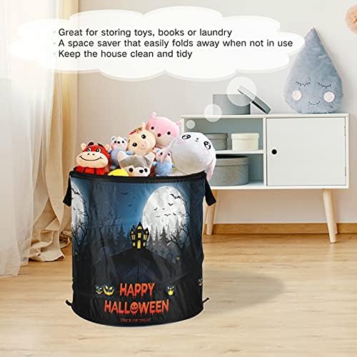 Pumkin Happy Halloweenat Gate Castle Moon Pop Up Haundry Hamper עם מכסה סל אחסון מתקפל שקית כביסה