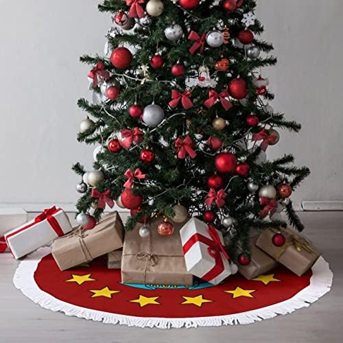 חצאית עץ חג המולד עץ חג המולד של רודוס איילנד חצאית עץ חג המולד אדומה עם קצה משולב לקישוטי חצר חיצוניים