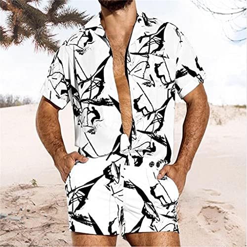 SDFGH אופנה הוואי הדפסת חולצת שרוול קצרה סט סטרינט דיו להדפסת מכנסיים קצרים חולצת חוף יומית לגברים סט דו חלקים