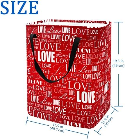 דפוס אהבה אדום הדפס סל כביסה מתקפל, סלי כביסה עמידים למים 60 ליטר אחסון צעצועי כביסה לחדר שינה