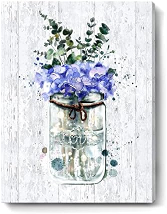 עיצוב אמבטיה קיר קיר אמנות זר פרחים סגול כחול באגרטל אהבה נושא פרחוני תמונה ממוסגרת בהדפס בוטני לחדר